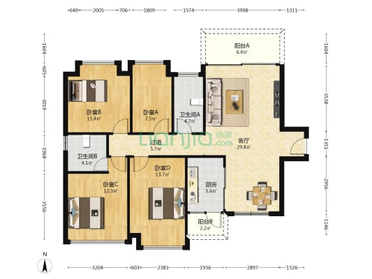 新世界·松风明月 4室1厅2卫 125平方