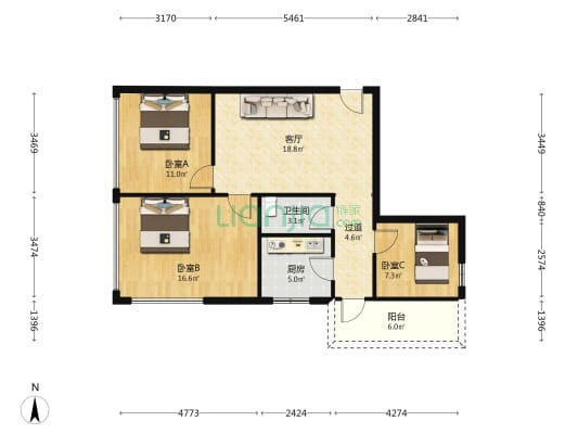 南山统建商住楼 3室1厅1卫 86平方