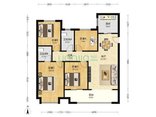 信达雁熙云著澜庭 4室1厅2卫 129平方