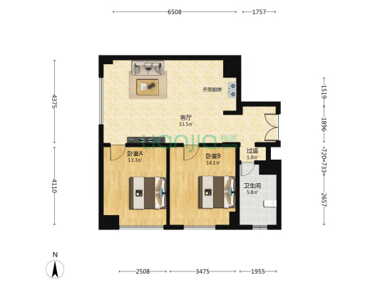 金茂府南区 2室1厅1卫 113平方