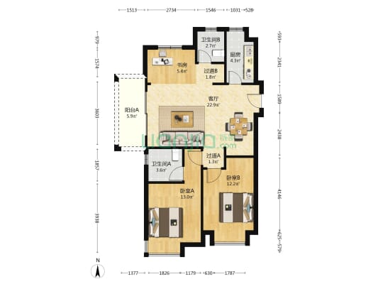 晨曦湾花苑 3室1厅2卫 100平方