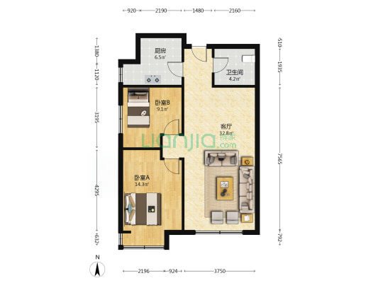 宇泰泰悦 2室1厅1卫 93平方