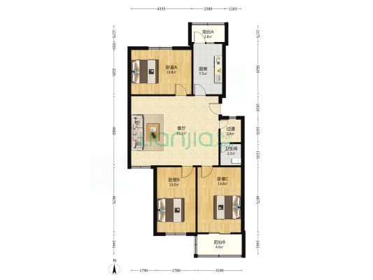 滨新小区 3室1厅1卫 110平方