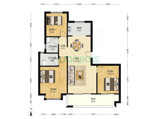 江湘云庐 3室1厅2卫 112平方
