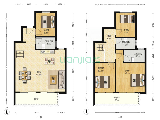 龙湖镜湖原著 4室1厅3卫 142平方