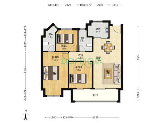 樾丽云庭 3室1厅2卫 102平方