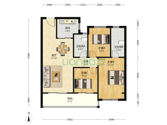 绿都云起平江 3室1厅2卫 113平方