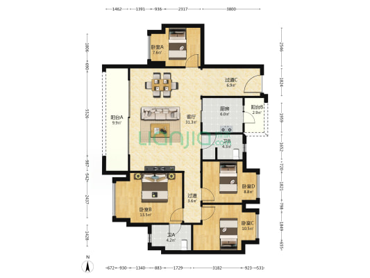 保利时区 4室1厅2卫 130平方
