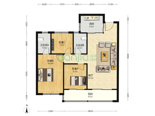 林溪雅苑 3室1厅2卫 124平方