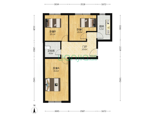 北花园小区2号院 3室0厅1卫 86平方