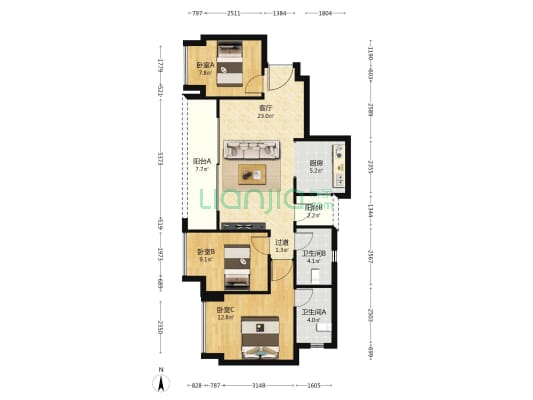 保利时区星宸 3室1厅2卫 89平方