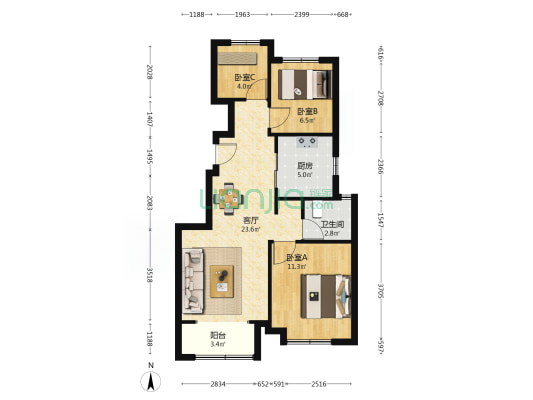 合景珒悦府 3室1厅1卫 79平方