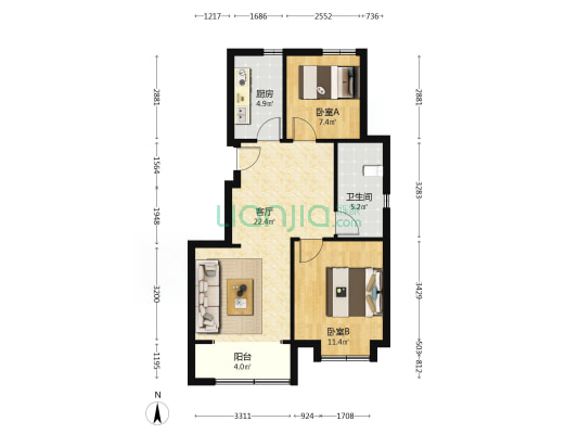 华发·景瑞悦天地 2室1厅1卫 77平方