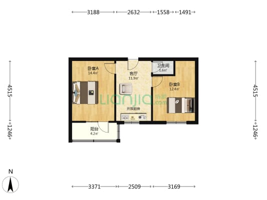 长胜街108号 2室1厅1卫 55平方