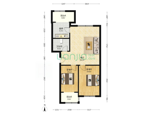 菊香园小区 2室1厅1卫 87平方