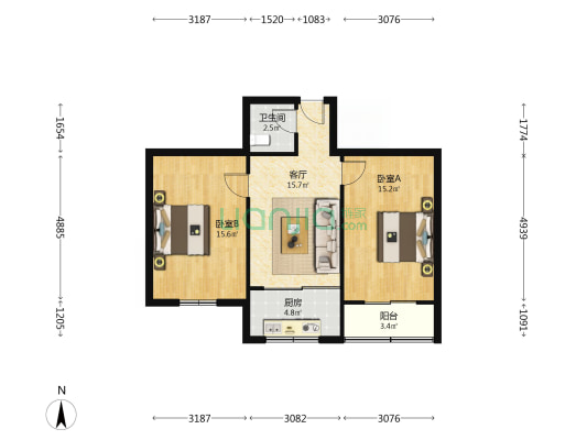 陕西艺术职业学院西家属区 2室1厅1卫 69平方