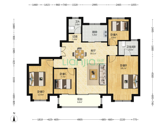 江南映月花园 4室1厅2卫 142平方