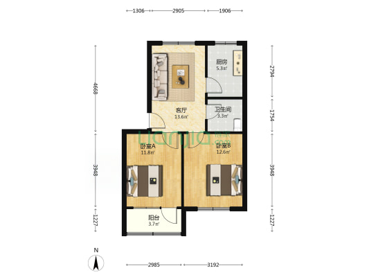热电厂宿舍 2室1厅1卫 62平方