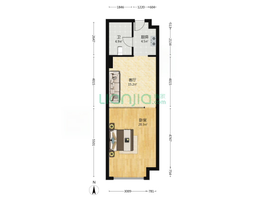 恒大都市广场 1室1厅1卫 61平方