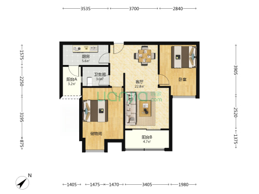 和庆家园C区 1室1厅1卫 81平方