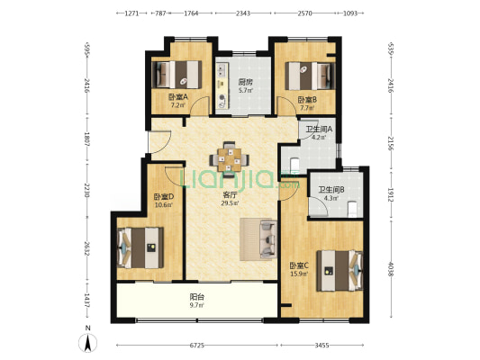 雅樾澜庭 4室1厅2卫 117平方