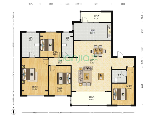 招商·文禧花园 4室1厅3卫 195平方