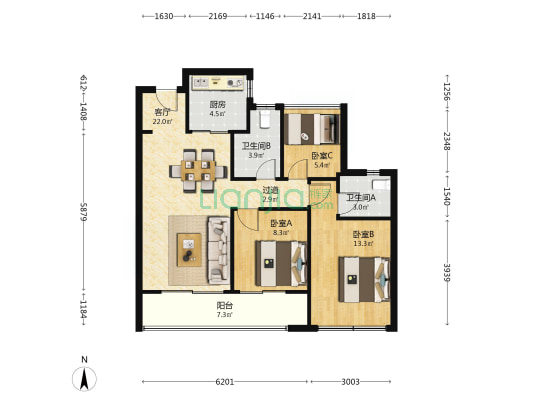 联发阳光城檀境里 3室1厅2卫 89平方
