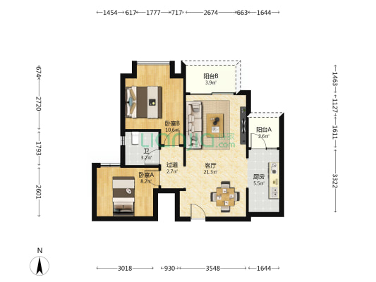 中南上悦城云峯 2室1厅1卫 72平方