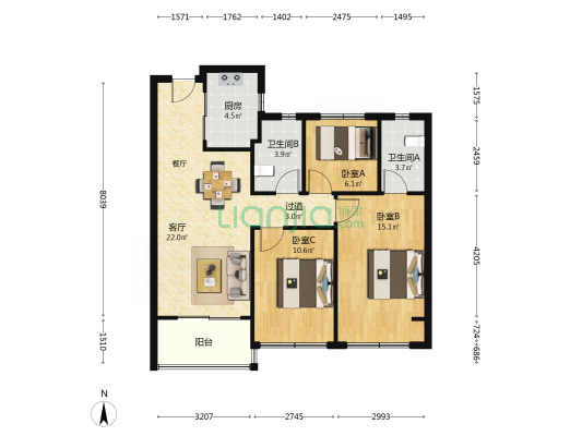 印象平江花园 3室1厅2卫 99平方