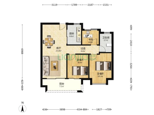 星澈苑 3室1厅1卫 88平方