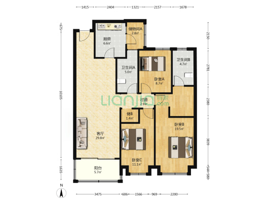 恒大悦珑台 3室1厅2卫 135平方