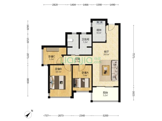深国际万科和颂轩 3室1厅1卫 84平方