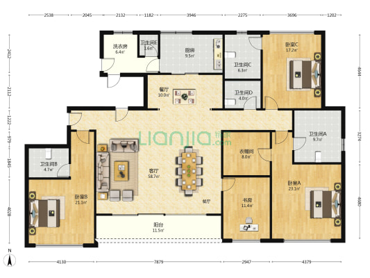 金臣汇 4室2厅5卫 257平方