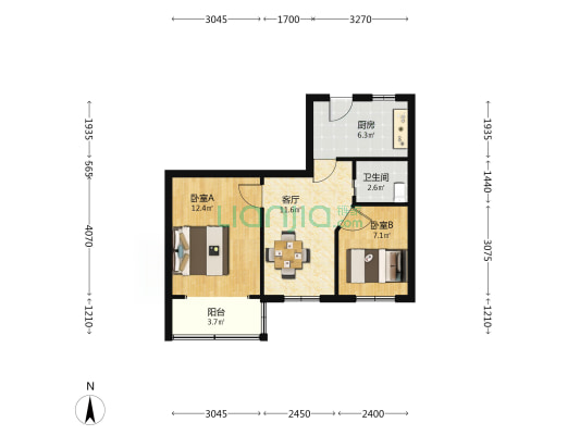 水稻大厦 2室1厅1卫 58平方