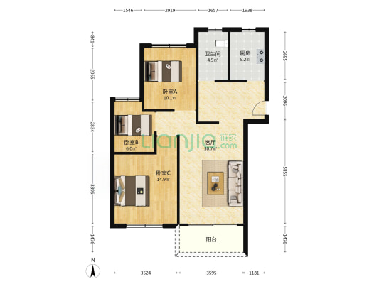 溪畔院 3室1厅1卫 103平方