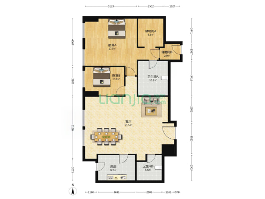 逸庐 2室1厅2卫 173平方