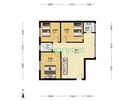 手套总厂职工宿舍 3室1厅1卫 69平方
