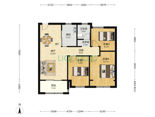 金地翡翠星辰 3室1厅2卫 93平方