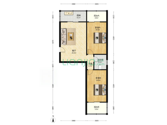 西安市供水集团有限公司沣镐路小区 2室1厅1卫 93平方