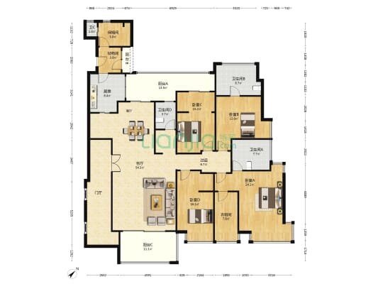 万泽云顶香蜜湖 4室1厅4卫 178平方