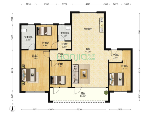 永合华府 4室1厅2卫 160平方