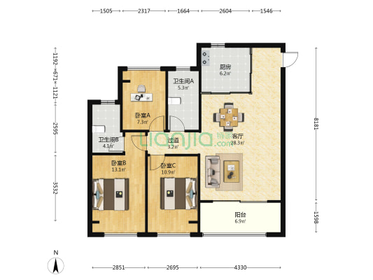星樾湖滨 3室1厅2卫 116平方