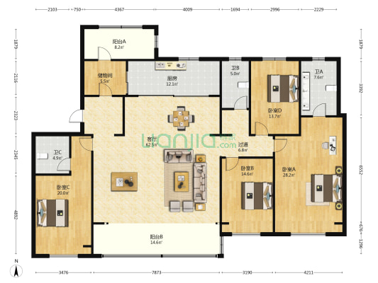 润月雅筑 4室1厅3卫 240平方