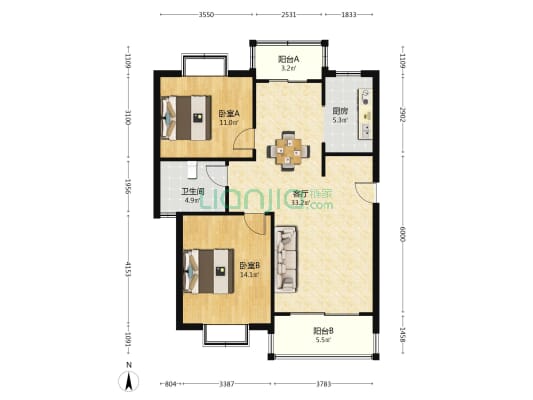 嘉华景苑 2室1厅1卫 92平方