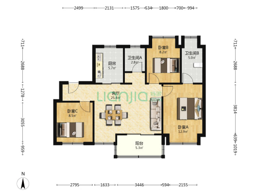 大华紫樾府 3室1厅2卫 102平方