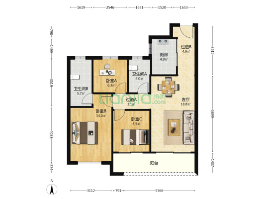 融信天澄 3室1厅2卫 102平方