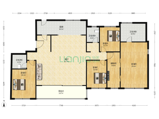 颐和源璟花园 4室1厅3卫 249平方