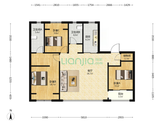 鹿鸣锦苑 3室1厅2卫 123平方