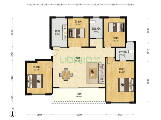 蔚然锦绣 4室1厅2卫 129平方
