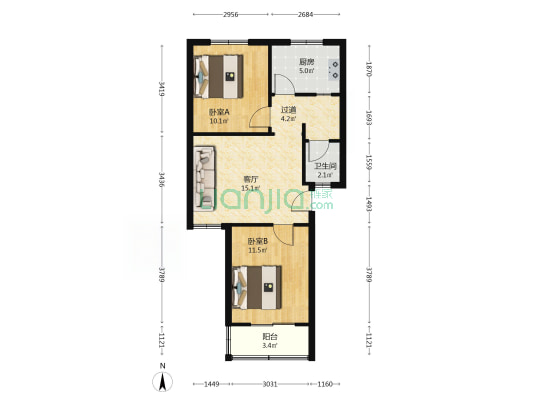 华北局三普东生活区 2室1厅1卫 57平方